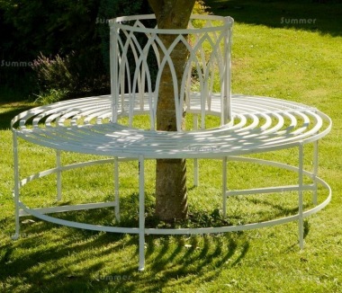 Vintage Tree Seat 634 - Wrought Iron, White Antique Finish, All Round